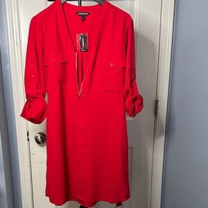 Express Bright Red Zip-Front Mini Dress
